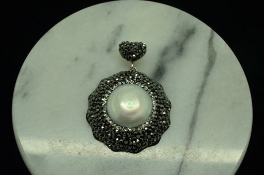 925 Sterling Silver marcasite framed mother of pearl pendant charm