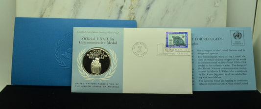 1971 Franklin Mint 925 Sterling Silver Medal First Day Cover -Support Refugees