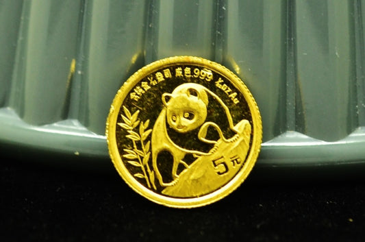 1990 China Panda 5 Yuan 1/20th Troy Oz .999 Gold