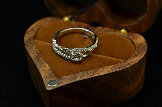 10K White Gold White Sapphire Sculptural Engagement Ring Diamond accents Size 7