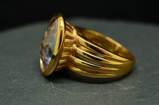 Vermeil 925 Sterling Silver Large Oval Purple CZ Solitaire Ring Band Size 6.75