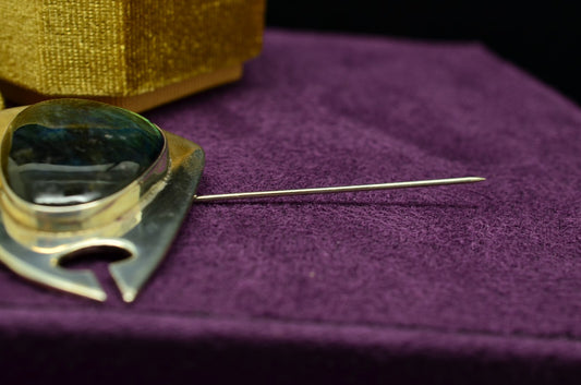 925 Sterling Silver Lapel Hat Stick Pin w/ Labradorite