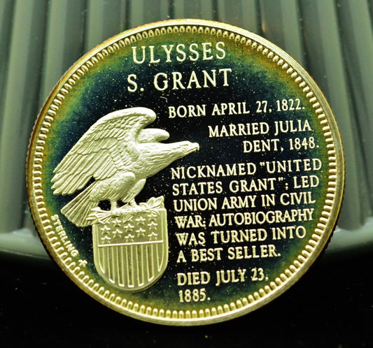925 Silver Franklin Mint Art Round Presidential Treasury Ulysses S Grant