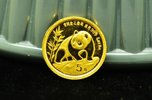 1990 China Panda 5 Yuan 1/20th Troy Oz .999 Gold