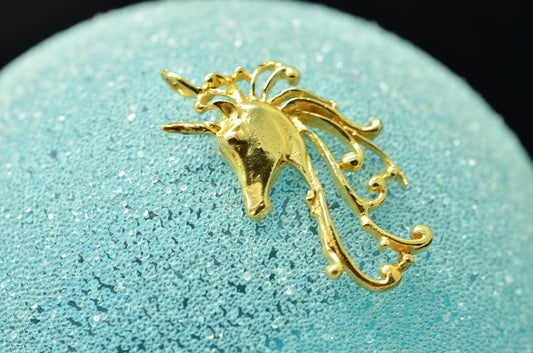 14K Yellow Gold Magical Unicorn Pendant Charm -Fairly Big