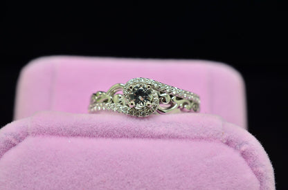 10K White Gold White Sapphire Sculptural Engagement Ring Diamond accents Size 7