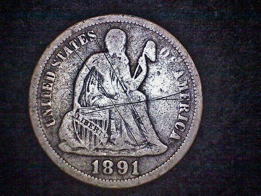 1891 Seated Liberty Silver Dime Fine with scratched obverse