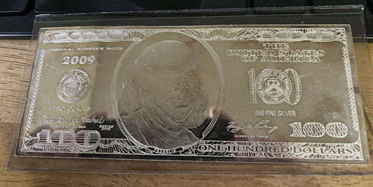 2009 $100 Bill Silver Ingot Bar -4 Troy Ounces .999 Silver