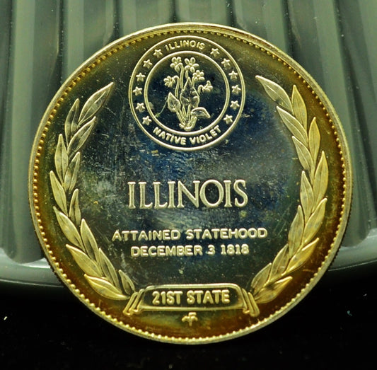 925 Silver Franklin Mint Art Round State of Illinois