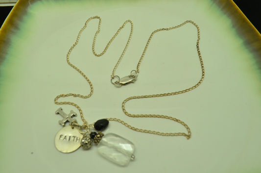 27" 925 Sterling Silver curb chain with mixed charms and beads