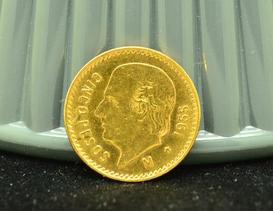 1955 Mexico 5 Pesos Gold Coin BU km#464