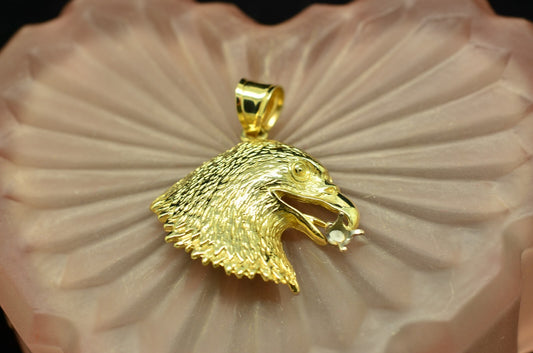 14K Yellow Gold Eagle Head Design Pendant Charm (with empty setting)