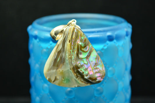 925 Sterling Silver natural triangle shaped piece of abalone shell pendant