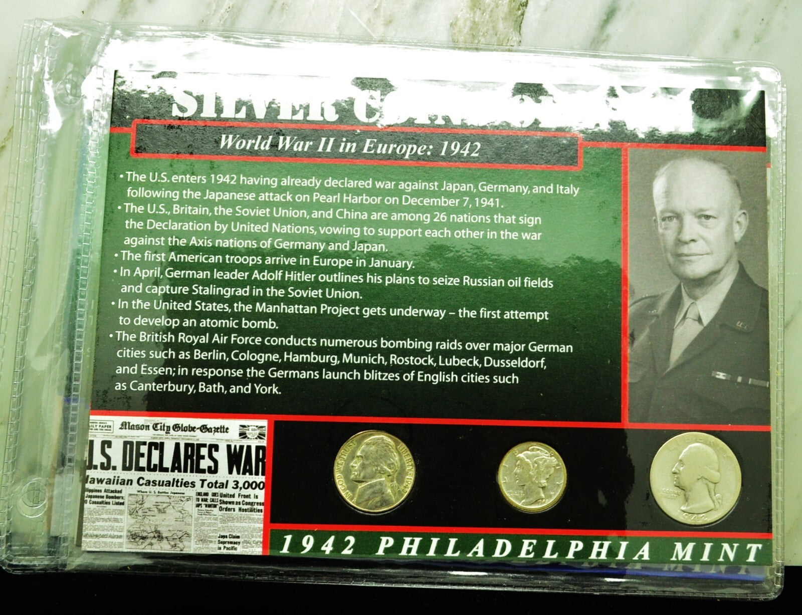10 Display Pages of Silver Coins of WWII each w/ a Silver Nickel Dime & Quarter