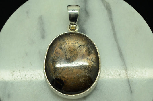 925 Sterling Silver labradorite oval pendant charm -large & heavy