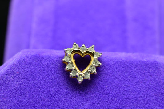 10K Yellow Gold Open Heart Single Stud Earring Covered In Diamonds -just one