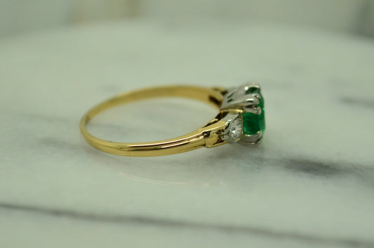 14K-18K YELLOW GOLD 0.85 CT ROUND EMERALD RING BAND W/ DIAMOND ACCENTS SIZE 6.75