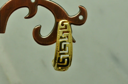 14K Yellow Gold Greek Key design J hoop post earrings