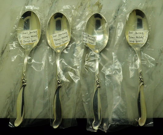 925 Sterling International Silver Melody Set 4 Dessert / Oval Soup Spoons 6 5/8"