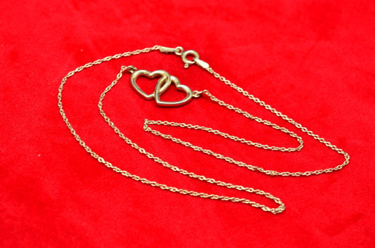 17" Silver Plated Double Heart pendant necklace  .6mm chain