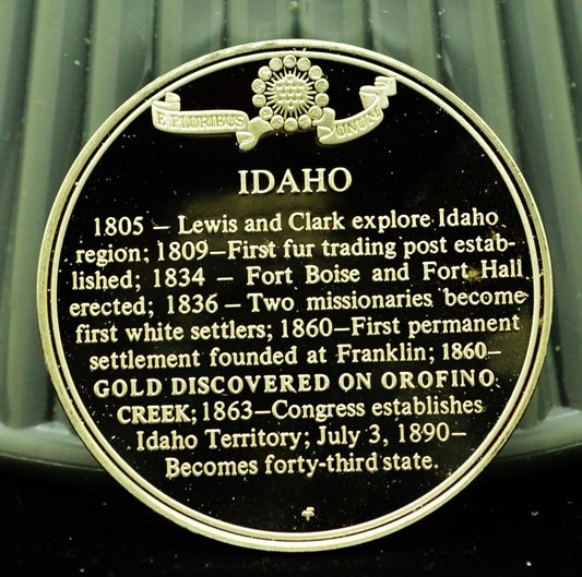 925 Silver Franklin Mint Art Round State of Idaho