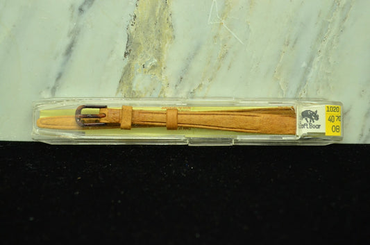 8mm HIRSCH BEIGE LEATHER VINTAGE WATCH BAND STRAP GOLD TONE BUCKLE -NIB