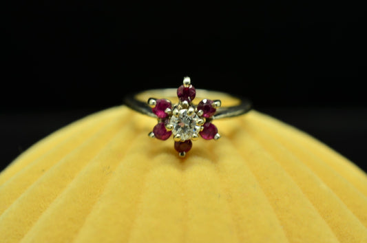 14K White Gold Diamond & Pink Ruby Flower Setting Ring Band Size 2.25