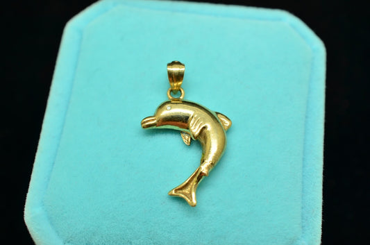 Crater 10K Yellow Gold Dolphin Pendant Charm