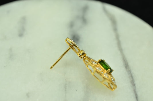 14K Yellow Gold Dangling Peridot Single post Earring w/ Diamonds -just one