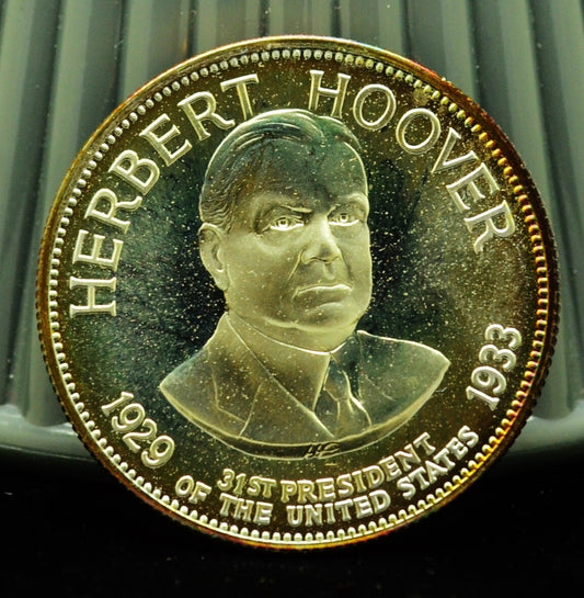 925 Silver Franklin Mint Art Round Presidential Treasury Herbert Hoover