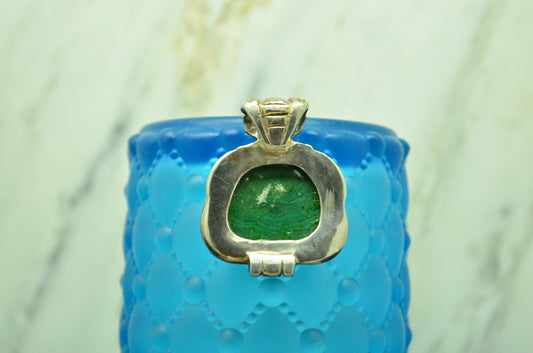 925 Sterling Silver green malachite pendant charm -fairly heavy