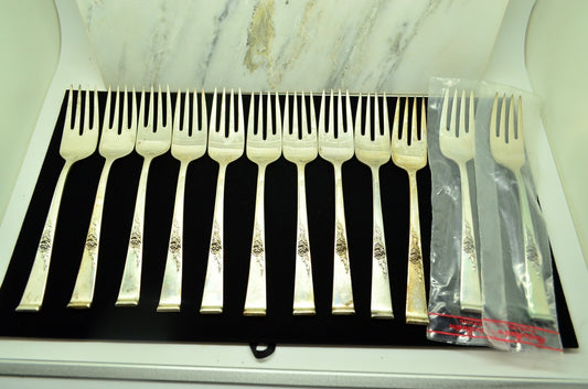 Lot of twelve 925 Sterling Silver salad forks -Reed & Barton Classic Rose