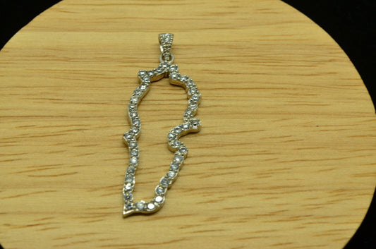 925 Sterling Silver Island shaped pendant charm covered with cubic zirconia