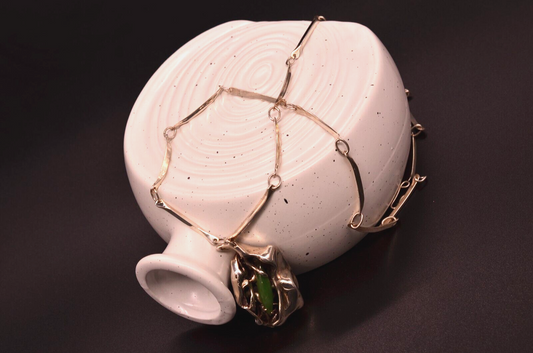 925 Sterling Silver Freeform Design Green Jade Pendant Charm w/ 26" Bar Chain