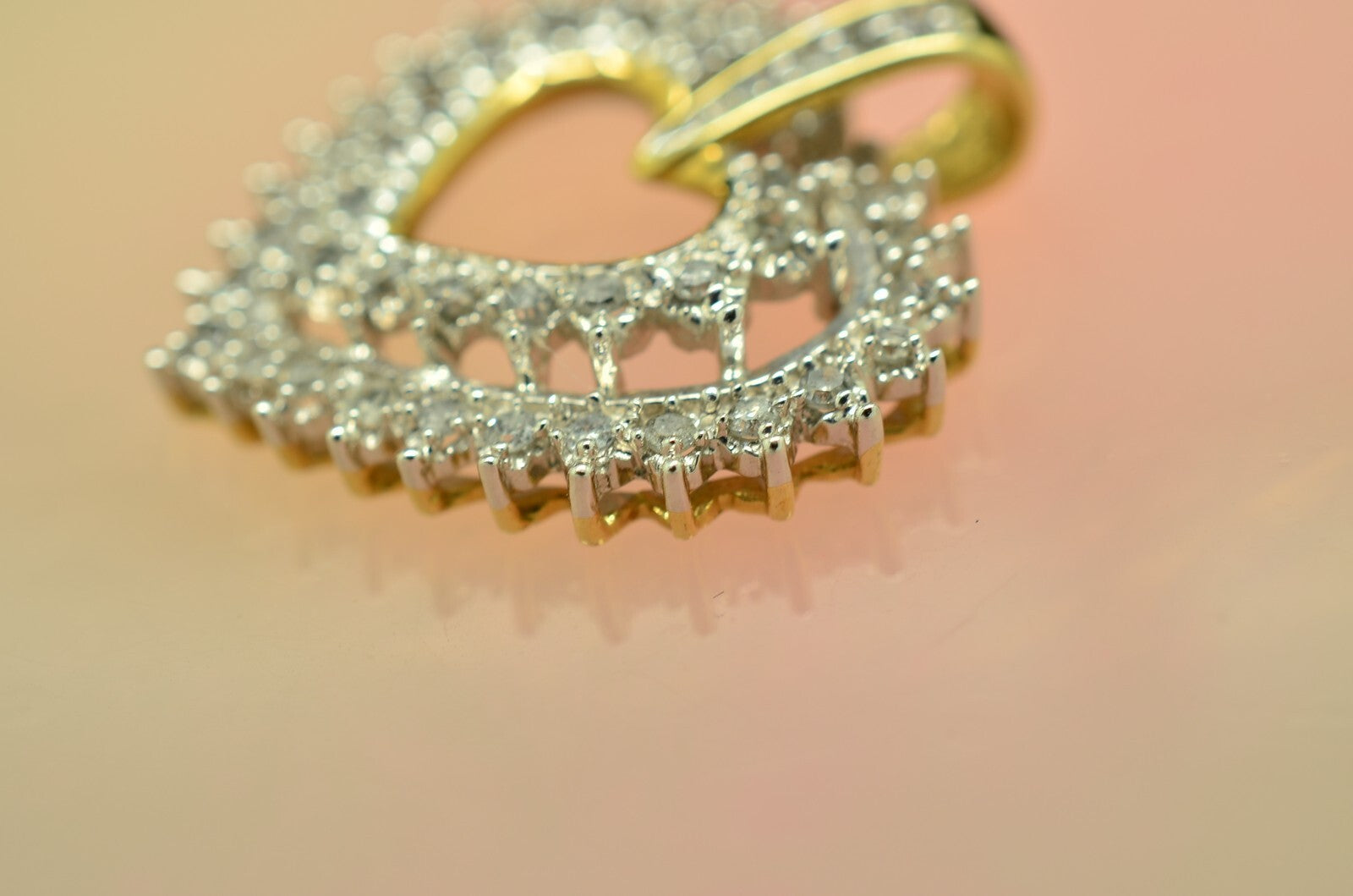 10K Yellow & White Gold Pave Diamond Open Heart Pendant Charm 0.48 tcw