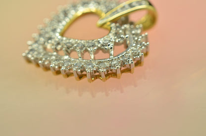 10K Yellow & White Gold Pave Diamond Open Heart Pendant Charm 0.48 tcw