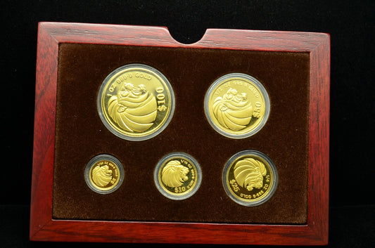 1990 Singapore 5 Coin Gold Lion Proof Set in Nice Display Box 1.90 AGW