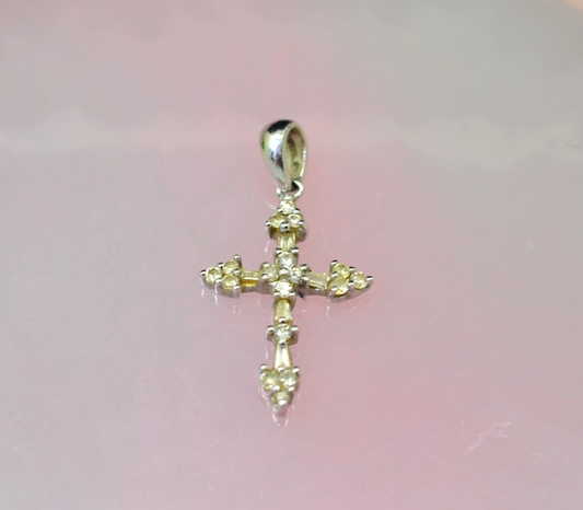10K White Gold cross pendant charm w/ diamonds 0.22 tcw