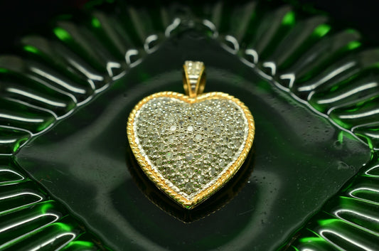 10K Yellow & White Gold two tone pave diamond heart pendant charm 0.68 tcw
