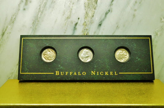 Decorative 3 Coin Buffalo Nickel Display Holder Case w/ 3 Nickels
