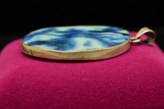 925 Sterling Silver oval porcelain pendant charm