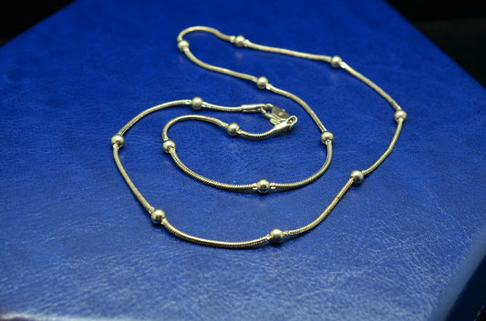 18" Silver Plated Tin Cup Beaded Station snake chain necklace 1.5mm