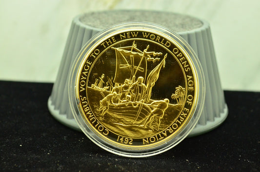 925 Silver Franklin Mint Art Round History Of Mankind Columbus Voyage New World