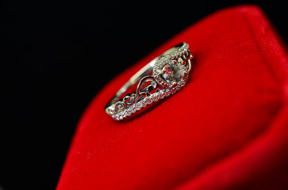 10K White Gold White Sapphire Sculptural Engagement Ring Diamond accents Size 7