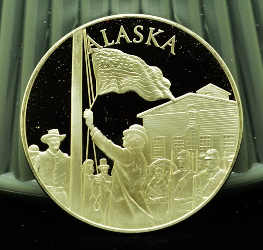 925 Silver Franklin Mint Art Round State of Alaska