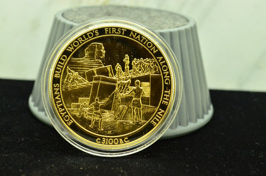 925 Silver Franklin Mint Art Round History Of Mankind Egyptians Build Nation