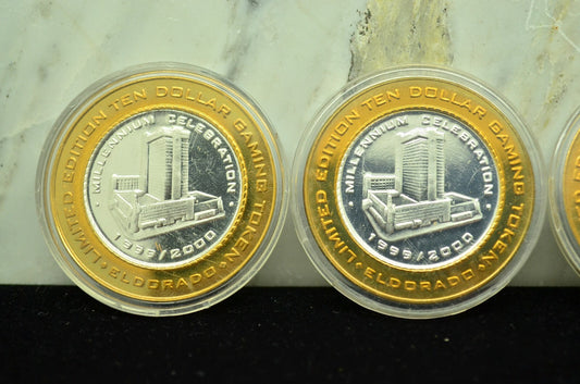 Lot of 4 Casino Silver Strike Gaming Tokens Rounds -Eldorado Reno