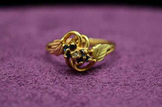 10K Yellow Gold Black Hills Gold Leaves w/ Topaz & Diamond Ring Band Size 7