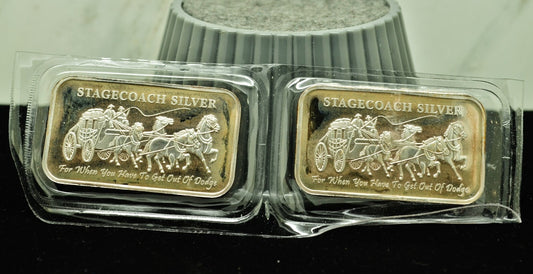 Lot of Two Stagecoach Silver Divisible Bars 1 Troy Oz .999 Silver each -Sealed