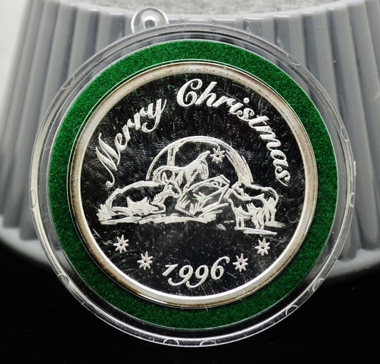 1996 Merry Christmas 1 Oz .999 Silver Art Round in Capsule